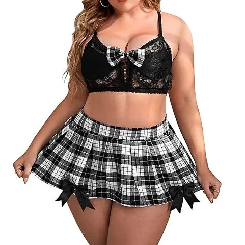 Fancy Checked Babydoll Skirt Top For Women