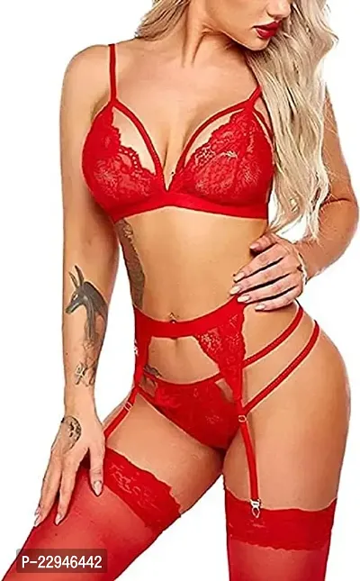 Women Lingerie Sets 3 Piece Lace Teddy Babydoll Bodysuit-thumb0