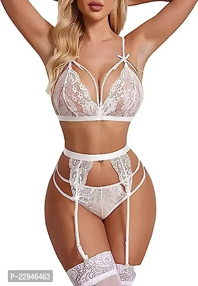 Women Lingerie Sets 3 Piece Lace Teddy Babydoll Bodysuit-thumb0