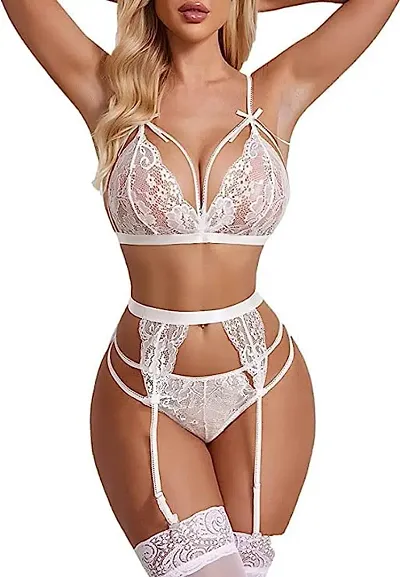 Women Lingerie Sets 3 Piece Lace Teddy Babydoll Bodysuit