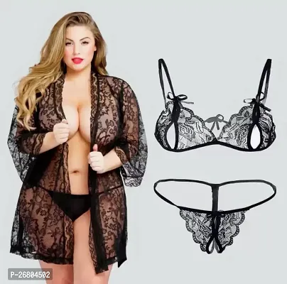 Women Babydoll Nightwear Lingerie with Panty S9 Black+1077 Bikini