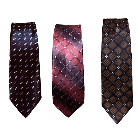 Ties for men (combo pack of-3) Gold brown, black Red and brown blue dot ties