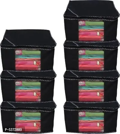 Pack of 7 Non Woven 10inch Designer Height Saree Cover,storage bag,(black)-thumb0