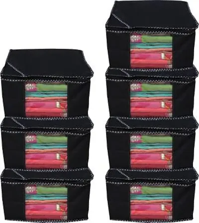 Designer Black Non Woven Fabric Self Pattern Saree Organizers (Multipack)