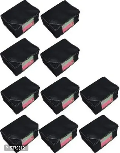 Pack of 10 Non Woven 10inch Designer Height Saree Cover,storage bag,(black)-thumb0