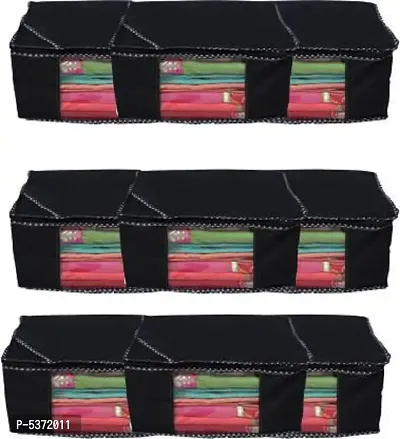 Pack of 9 Non Woven 10inch Designer Height Saree Cover,storage bag,(black)-thumb0