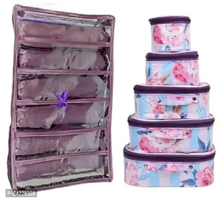 Ultimatefashionista Combo of 2 Pieces Set of 5 kit Storage 6 Rods Satin Vanity Box Makeup Kit Box Jewellery Organizer, Multipurpose Kit, Travelling Bag Vanity Box (Purple)-thumb0