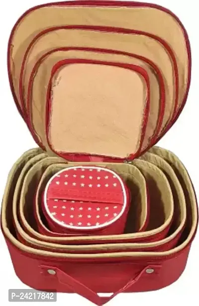 Ultimatefashionista Combo Pack of 2 Supreme Quality Cosmetic Box Set of 5pc Vanity Box, Makeup Kit, Makeup Organizer, Bridal Organizer, Storage Case Vanity Box (Red)-thumb2