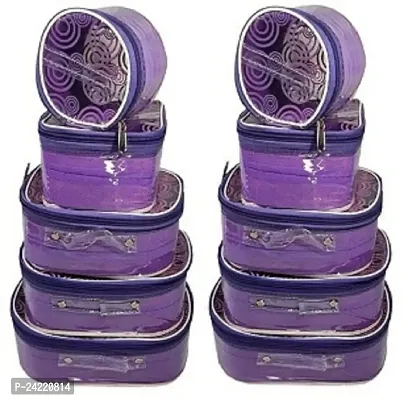ultimatefashionista Combo Pack of 2 Supreme Quality Cosmetic Box Set of 5pc Vanity Box, Makeup Kit, Makeup Organizer, Bridal Organizer, Storage Case Vanity Box (Purple)-thumb0