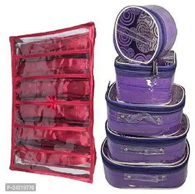 Ultimatefashionista Combo of 2 Pieces Set of 5 kit Storage 6 Rods Satin Vanity Box Makeup Kit Box Jewellery Organizer, Multipurpose Kit, Travelling Bag Vanity Box (Maroon,Purple)-thumb0