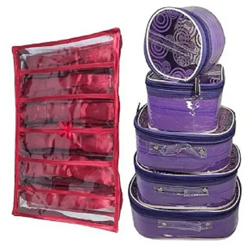 Ultimatefashionista Combo of 2 Pieces Set of 5 kit Storage 6 Rods Satin Vanity Box Makeup Kit Box Jewellery Organizer, Multipurpose Kit, Travelling Bag Vanity Box