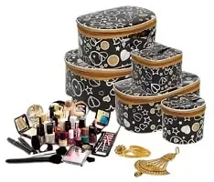 ultimatefashionista Combo Pack of 2 Supreme Quality Cosmetic Box Set of 5pc Vanity Box, Makeup Kit, Makeup Organizer, Bridal Organizer, Storage Case Vanity Box (Black)-thumb3