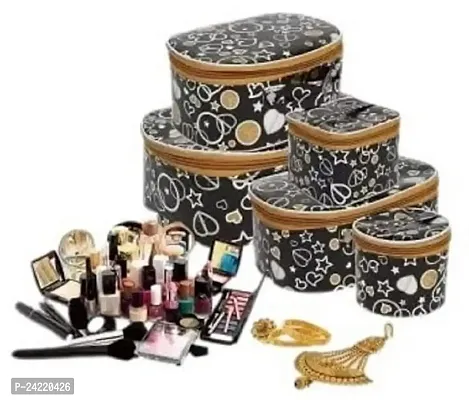 ultimatefashionista Combo Pack of 2 Supreme Quality Cosmetic Box Set of 5pc Vanity Box, Makeup Kit, Makeup Organizer, Bridal Organizer, Storage Case Vanity Box (Black)-thumb4
