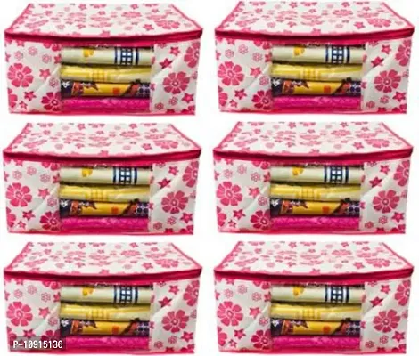 Saree cover Designer Non Woven Saree Cover Pink Floral Design set of 6 pcs