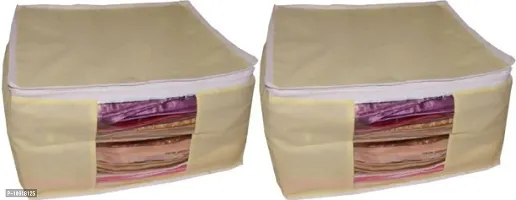 Pack of 2 Non Woven Designer Height Saree Cover Gift Organizer bag vanity pouch Keep saree/Suit/Travelling Pouch (Cream) High Quality cover  (Cream)-thumb0