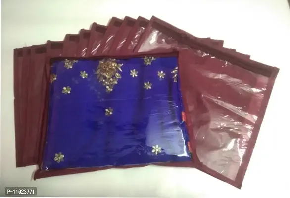Saree cover High Quality Pack of 12 non woven golden single saree cover bag 12pc maroon cover  (maroon)