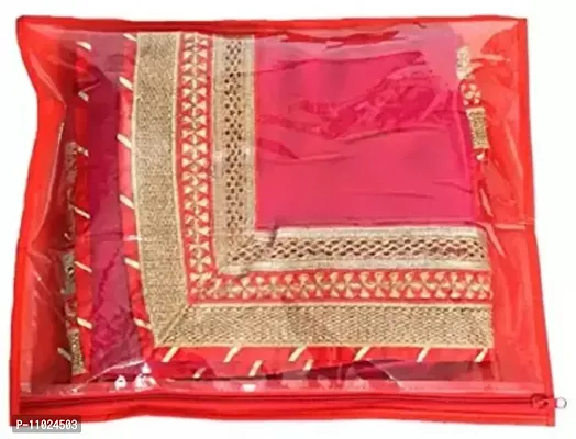 Saree cover High Quality Pack of 12 non woven golden single saree cover bag 12pc red cover  (red)-thumb2