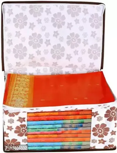 Saree Cover Designer Flower Design 5 Pieces Non Woven Fabric Saree Cover Set with Transparent Window (Brown)-thumb3