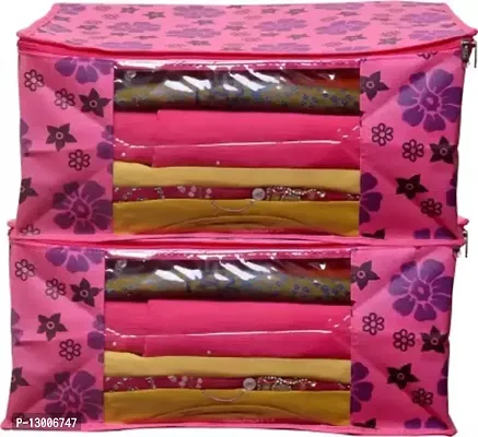 Saree Cover Designer Flower Design 2 Pieces Non Woven Fabric Saree Cover Set with Transparent Window (Maroon)-thumb0