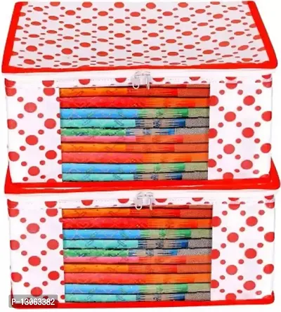 UF Garment Cover Polka Dot Non Woven Fabric Saree Cover/ Clothes Organizer with Transparent Window  Zipper Closure Pack of 2 Foldable Multipurpose Storage(Red)-thumb0