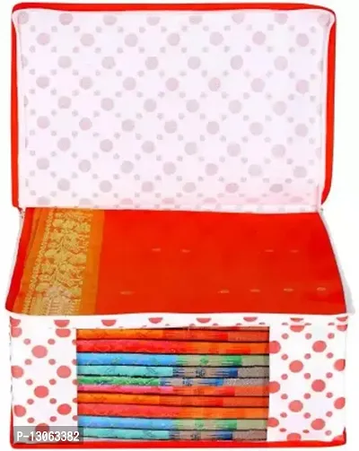 UF Garment Cover Polka Dot Non Woven Fabric Saree Cover/ Clothes Organizer with Transparent Window  Zipper Closure Pack of 2 Foldable Multipurpose Storage(Red)-thumb2