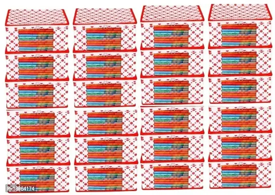 UF Garment Cover Polka Dot Non Woven Fabric Saree Cover/ Clothes Organizer with Transparent Window  Zipper Closure Pack of 24 Foldable Multipurpose Storage(Red)