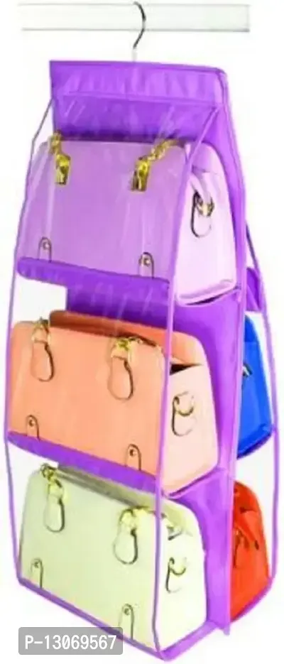 UF Pack of 1 Pieces 6 Pocket Purse Organizer Hanging Handbag Wardrobe Organizer Closet Tidy Closet Organizer Wardrobe Rack Hangers Holder For Fashion Handbag Purse Pouch(Purple)