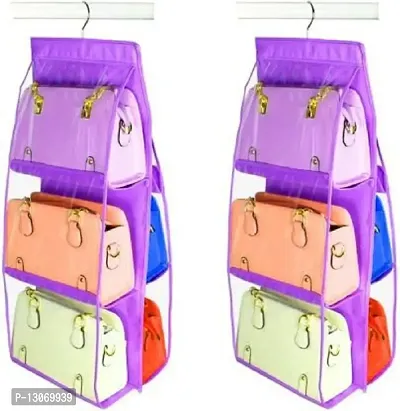 UF Pack of 2 Pieces 6 Pocket Purse Organizer Hanging Handbag Wardrobe Organizer Closet Tidy Closet Organizer Wardrobe Rack Hangers Holder For Fashion Handbag Purse Pouch(Purple)