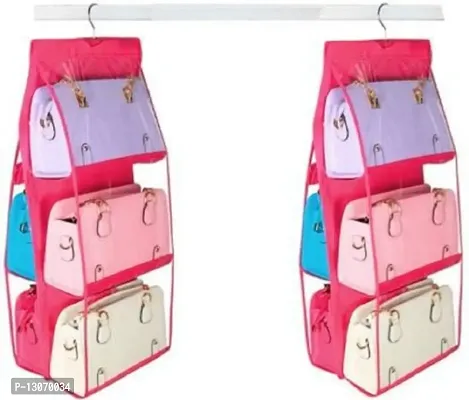 UF Pack of 2 Pieces 6 Pocket Purse Organizer Hanging Handbag Wardrobe Organizer Closet Tidy Closet Organizer Wardrobe Rack Hangers Holder For Fashion Handbag Purse Pouch(Pink)
