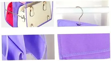 UF Combo Pack of 2 Pieces 6 Pocket Purse Organizer Hanging Handbag Wardrobe Organizer Closet Tidy Closet Organizer Wardrobe Rack Hangers Holder For Fashion Handbag Purse Pouch(Black, Purple)-thumb2