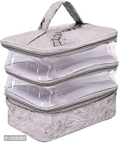 UF Pack of 1 Pcs Transparent PVC Make Up Kit Cum Jewellery Kit, Makeup Bag Toiletries Bag Cosmetic Kit Pouch Utility Bag vanity box(Silver)