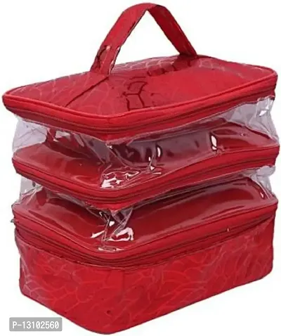 Pack Of 1 Pcs Transparent Pvc Make Up Kit Cum Jewellery Kit Makeup Bag Toiletries Bag Cosmetic Kit Pouch Utility Bag Vanity Box Red-thumb0
