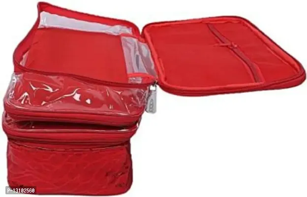 Pack Of 1 Pcs Transparent Pvc Make Up Kit Cum Jewellery Kit Makeup Bag Toiletries Bag Cosmetic Kit Pouch Utility Bag Vanity Box Red-thumb3