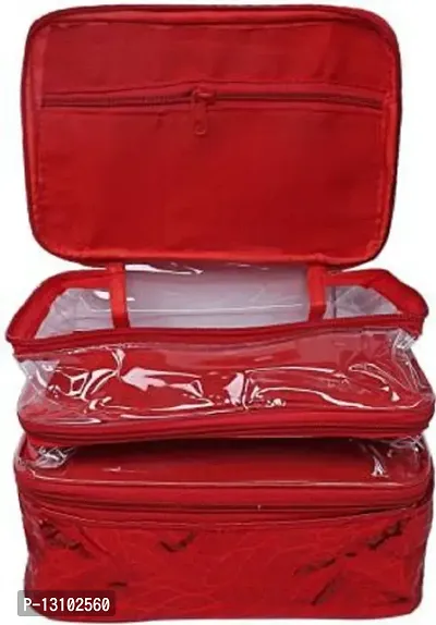Pack Of 1 Pcs Transparent Pvc Make Up Kit Cum Jewellery Kit Makeup Bag Toiletries Bag Cosmetic Kit Pouch Utility Bag Vanity Box Red-thumb2