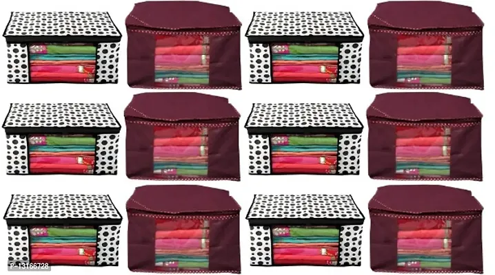 UF Combo Saree Cover Polka Dotted and Dotted 12 Pieces Non Woven Fabric Saree Cover Set with Transparent Window (Black,Maroon)-thumb0