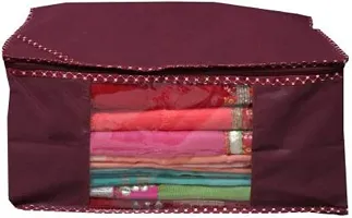UF Combo Saree Cover Polka Dotted and Dotted 12 Pieces Non Woven Fabric Saree Cover Set with Transparent Window (Black,Maroon)-thumb4