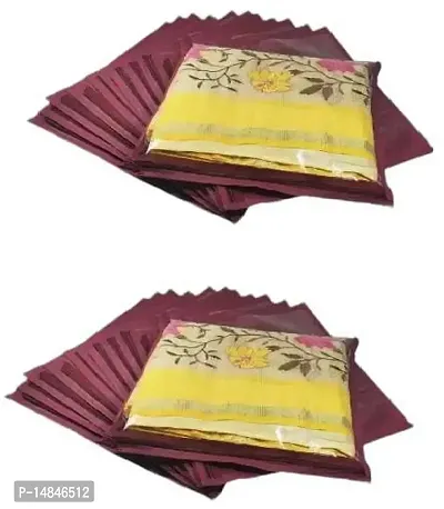 UF High Quality Travelling Bag Pack of 24Pcs Non-woven single Saree Cover Bags Storage Cloth Clear Plastic Zip Organizer Bag vanity pouch Garments Cover (Maroon)