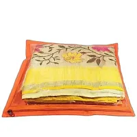 UF High Quality Travelling Bag Pack of 12Pcs Non-woven single Saree Cover Bags Storage Cloth Clear Plastic Zip Organizer Bag vanity pouch Garments Cover (Orange)-thumb2