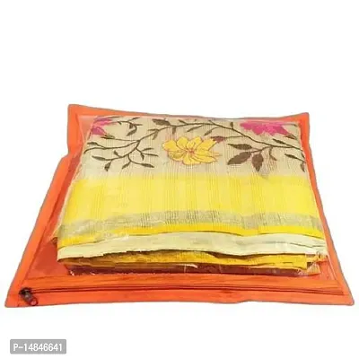 UF High Quality Travelling Bag Pack of 12Pcs Non-woven single Saree Cover Bags Storage Cloth Clear Plastic Zip Organizer Bag vanity pouch Garments Cover (Orange)-thumb3