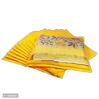 UF High Quality Travelling Bag Pack of 12Pcs Non-woven single Saree Cover Bags Storage Cloth Clear Plastic Zip Organizer Bag vanity pouch Garments Cover (Yellow)