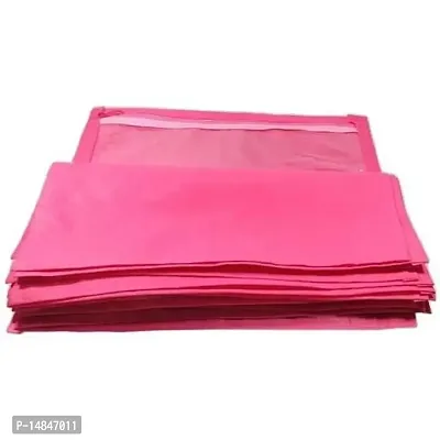 UF High Quality Travelling Bag Pack of 24Pcs Non-woven single Saree Cover Bags Storage Cloth Clear Plastic Zip Organizer Bag vanity pouch Garments Cover (Pink, Gold)-thumb4