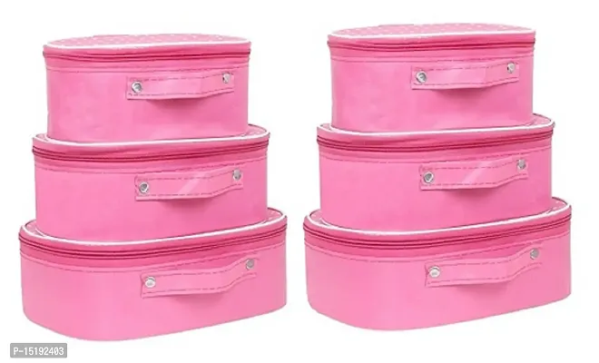 UF Pack of 2Pcs, 3Sets of best quality Makeup kit box Jewellery box, Vanity box, MakeUp Vanity Bag, storage Box, Multipurpose Kit, Travelling Bag Vanity Box (Pink)-thumb0