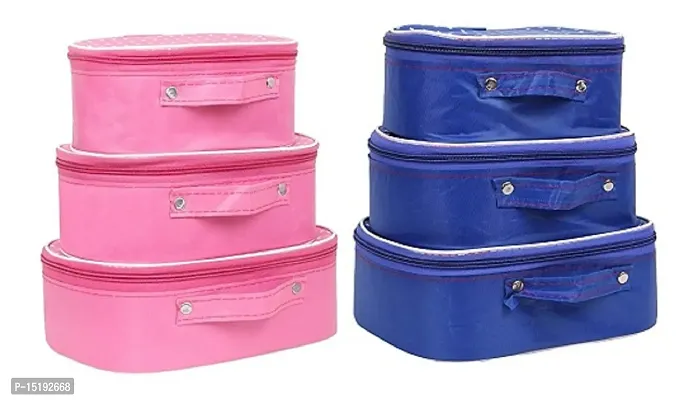 UF Pack of 2Pcs, 3Sets of best quality Makeup kit box Jewellery box, Vanity box, MakeUp Vanity Bag, storage Box, Multipurpose Kit, Travelling Bag Vanity Box (Pink, Blue)