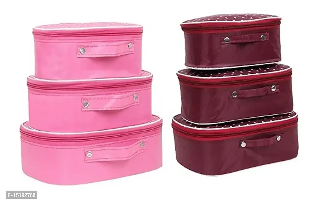 UF Pack of 2Pcs, 3Sets of best quality Makeup kit box Jewellery box, Vanity box, MakeUp Vanity Bag, storage Box, Multipurpose Kit, Travelling Bag Vanity Box (Pink, Maroon)