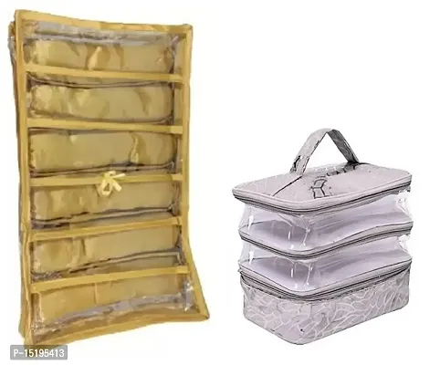 UF Combo Pack of 2 Pcs 6Rod Satin Bangle Box and Transparent PVC Make Up Kit Cum Jewellery Kit, Makeup Bag Toiletries Bag Cosmetic Kit Pouch Utility Bag vanity box(Gold, Silver)