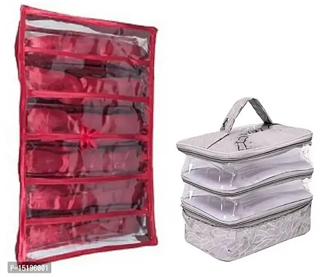 Combo Pack of 2 Pcs 6Rod Satin Bangle Box and Transparent PVC Make Up Kit Cum Jewellery Kit, Makeup Bag Toiletries Bag Cosmetic Kit Pouch Utility Bag vanity box(Maroon, Silver)