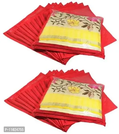 Saree cover High Quality Pack of 24 non woven golden single saree cover bag 24pc red cover  (red)