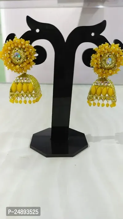 Beautiful Yellow Brass Jhumkas Earrings For Women