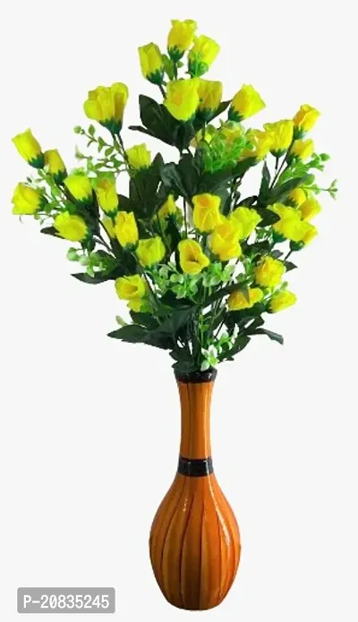 Artificial Flower Bunch Yellow Color With Wooden Pot 12Inch Total Hight 30, Inch Weight 700Kgms-thumb0