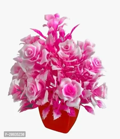 Classic Multicolor Artificial Flower And Plant For Home Decor Or Office Decor  For Table, Flower and Plant Bonsai With Pot (18 Cm, Pink)
